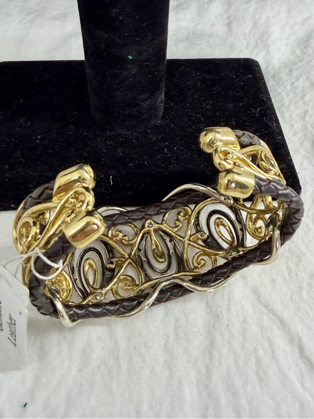 CAROLYN POLLACK American West Sterling Silver Brass  Braided Leather Cuff NEW - Picture 6 of 9